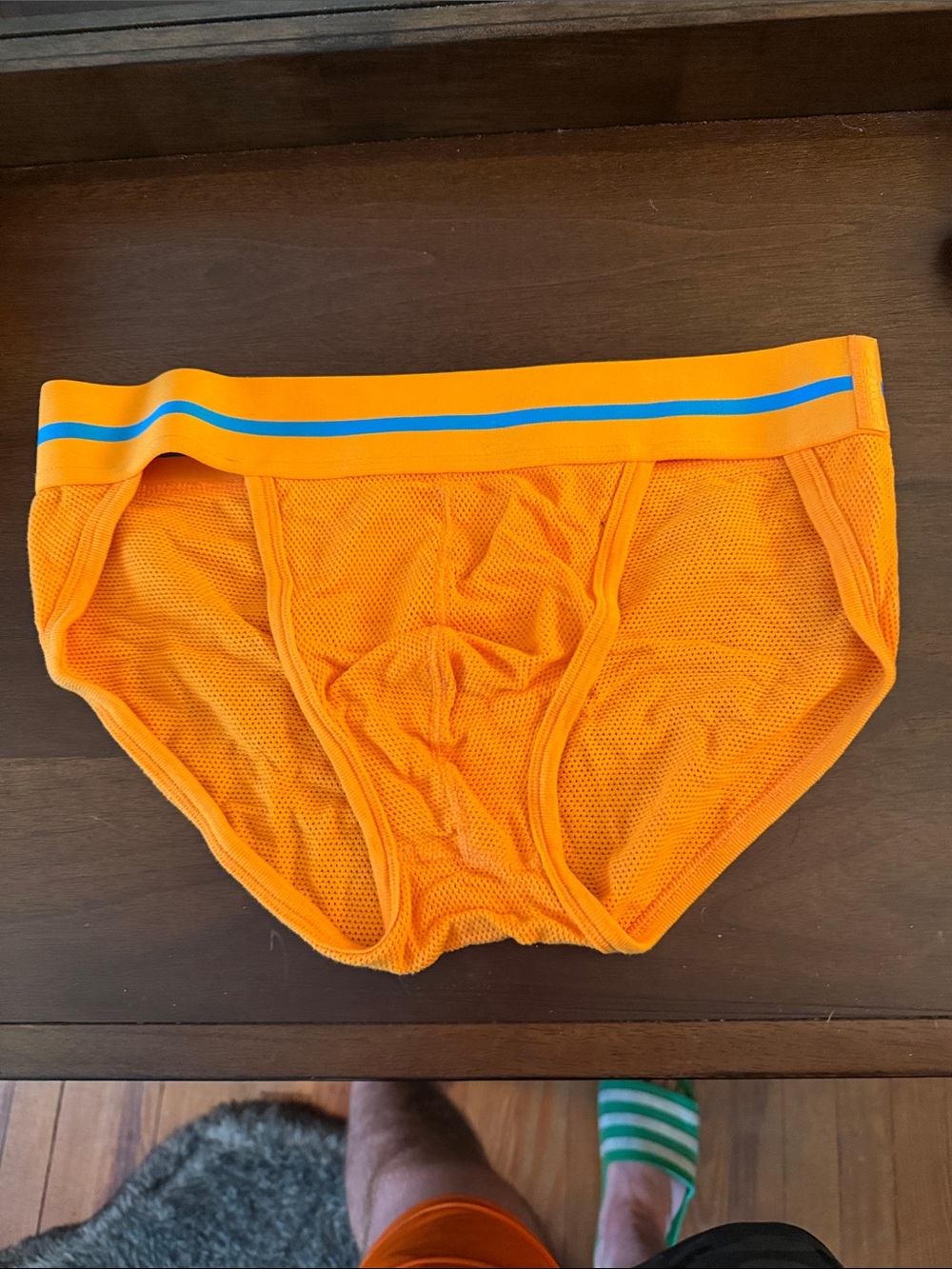 2xist Orange Mesh Briefs with Blue Waist Stripe